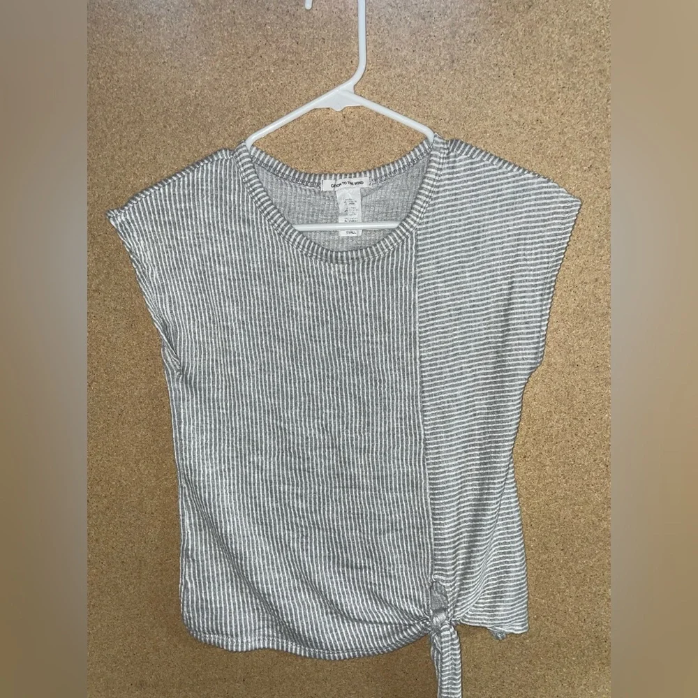 Caution To The Wind Black and White Striped Tie-Front Tee - Picture 2 of 4